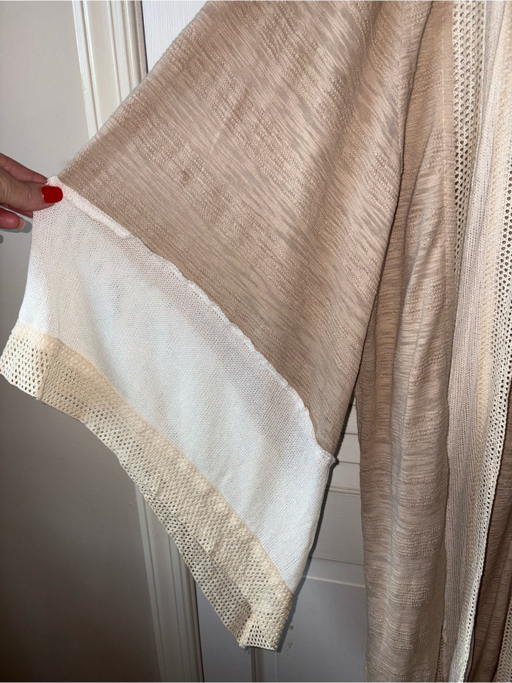 POL Clothing Long Duster Cardigan Beige Cream Mixed Knit Boho Medium - Picture 4 of 6